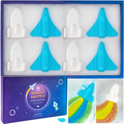 ORIGLAM Bath Bombs for Kids, 8 XL Organic Kids Bath Bombs for Boys, Space Plane & Rocket Rainbow Bath Bomb for Toddlers Individually Wrapped, Bulk Birthday Gifts for Men Party Favors for Kid 4-8-12