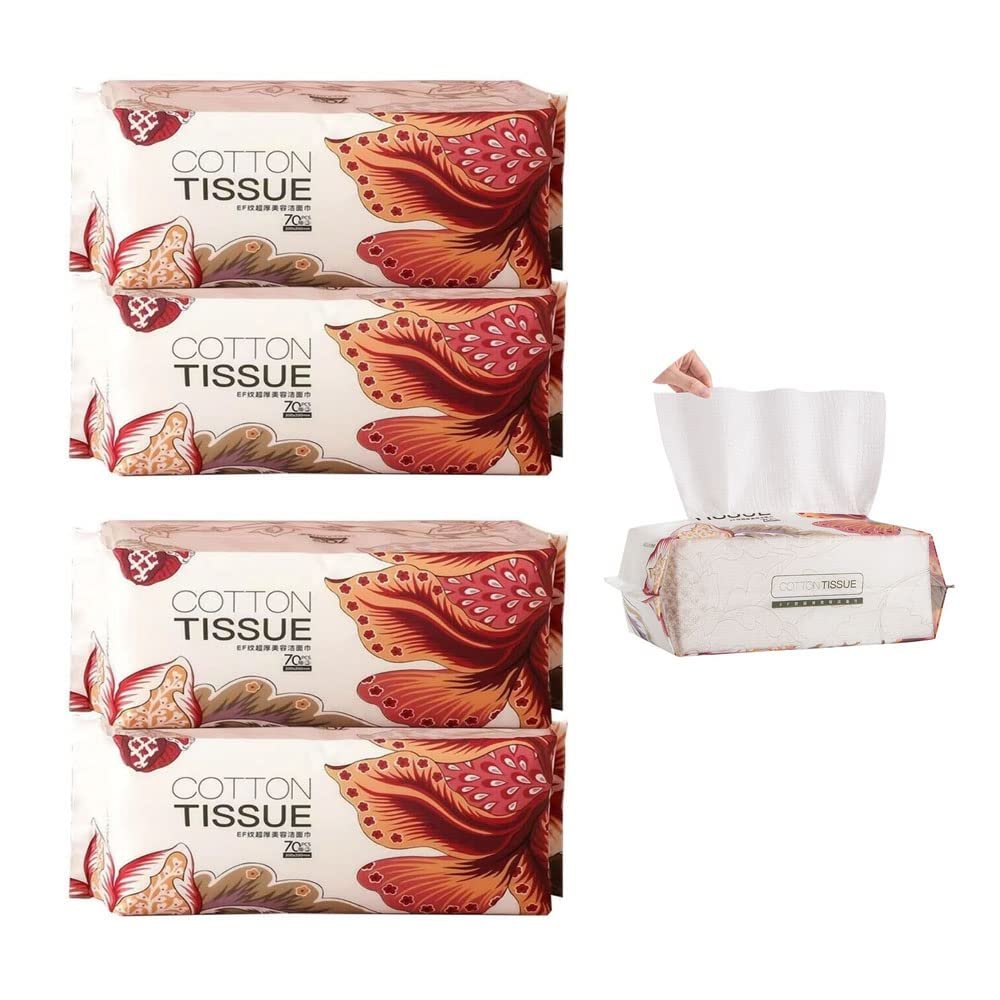 RUIWAN 4 Packs 100% Soft Cotton Disposable Cleaning Face Towel,Facial Cleansing Cotton Non-woven Cotton Wet and Dry wash Towel,Multi-purpose Disposable Face Towel,Removing Makeup and Clean