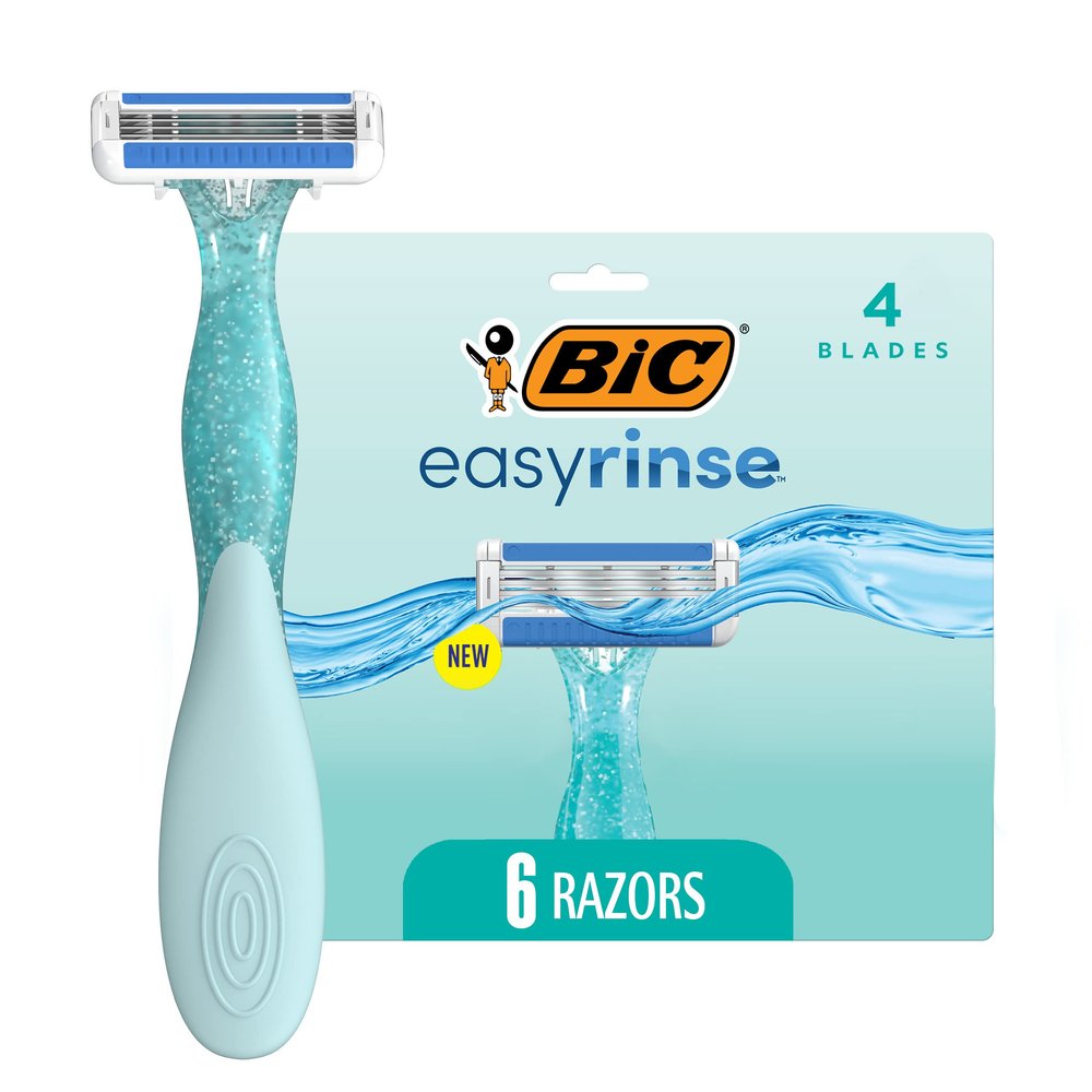 BIC EasyRinse Anti-Clogging Women's Disposable Razors for a Smoother Shave With Less Irritation*, Shaving Razors With 4 Blades, 6 Count