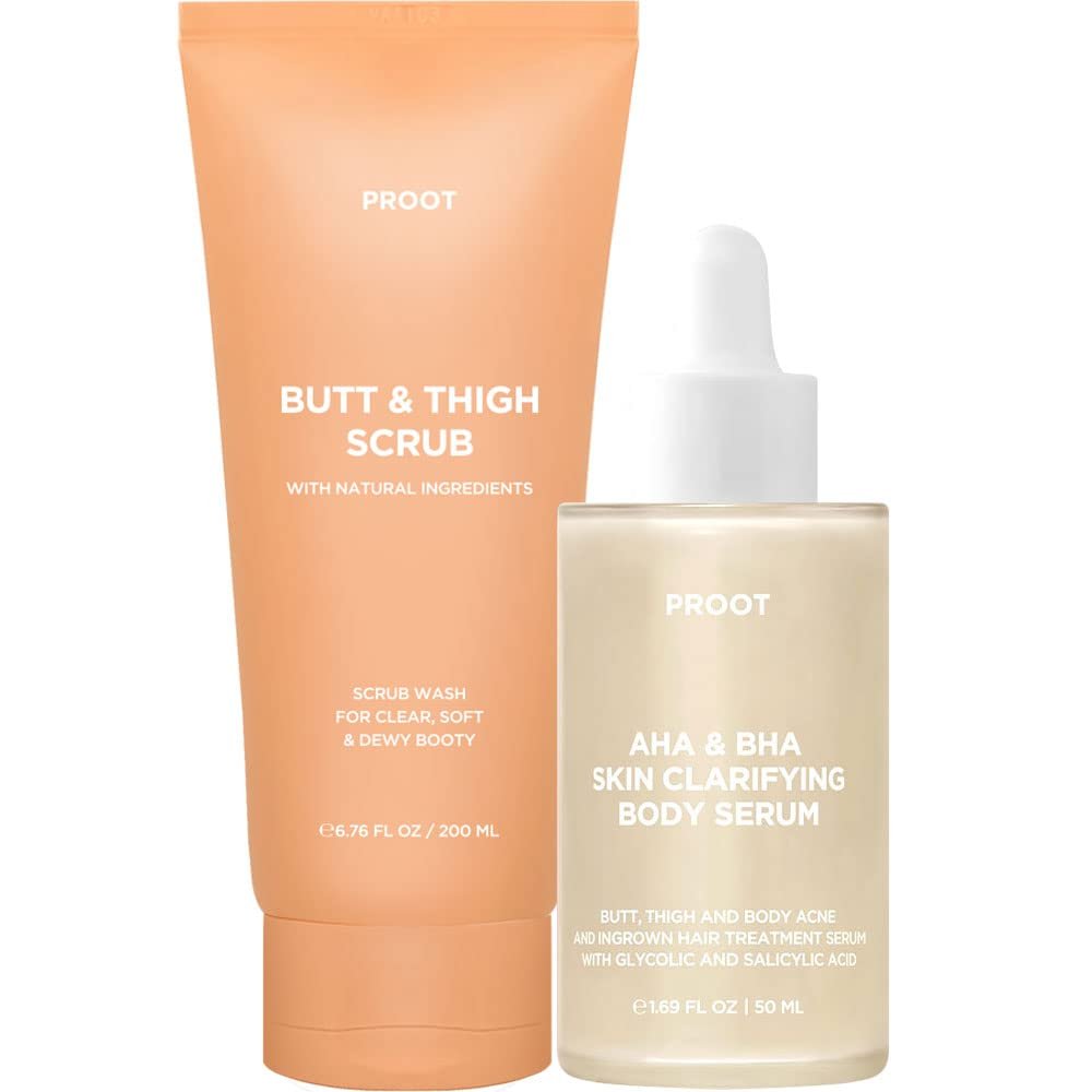 Butt Scrub Wash and Butt Acne & Ingrown Hair Treatment Serum | AHA & BHA Butt Acne and Ingrown Hair Treatment For Bikini Area | Get rid of Butt Acne, Ingrown Hair, Back Acne, Strawberry Legs