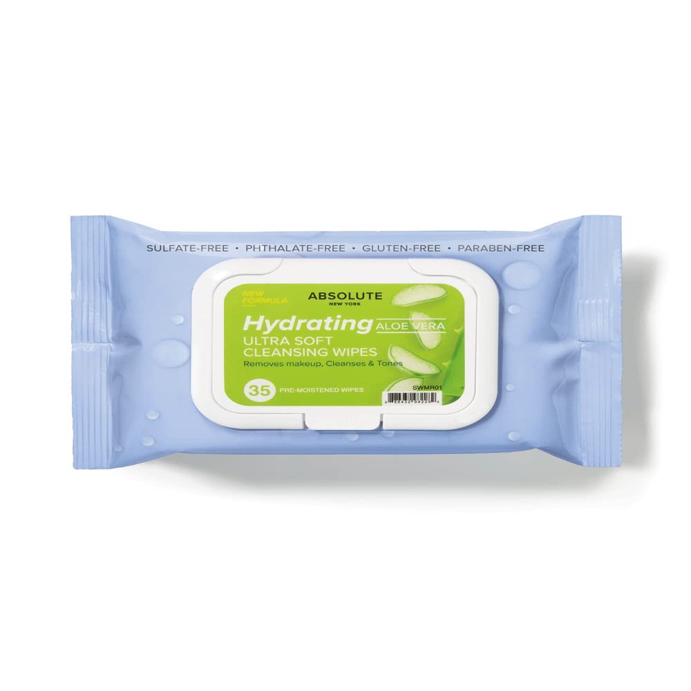 Absolute New York Ultra Soft Cleansing Wipes Aloe Vera (35 Count, Hydrating Aloe Vera)