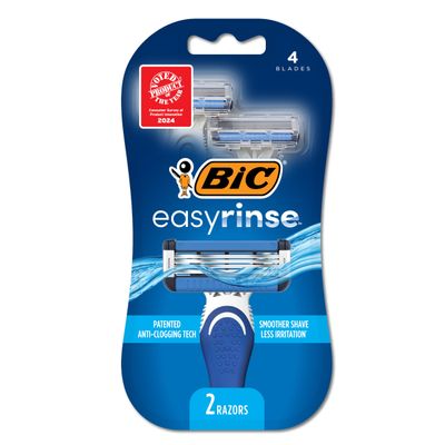 BIC EasyRinse Anti-Clogging Men's Disposable Razors for a Smoother Shave With Less Irritation, Shaving Razors With 4 Blades, 2 Count