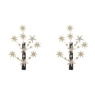 2pcs Decoartive for Glittering Hair Women Golden Styling Bridal Children Valentine Wedding Rhinestones Xmas Gold Hairpins Gypsophila Glitter and Accessory Star