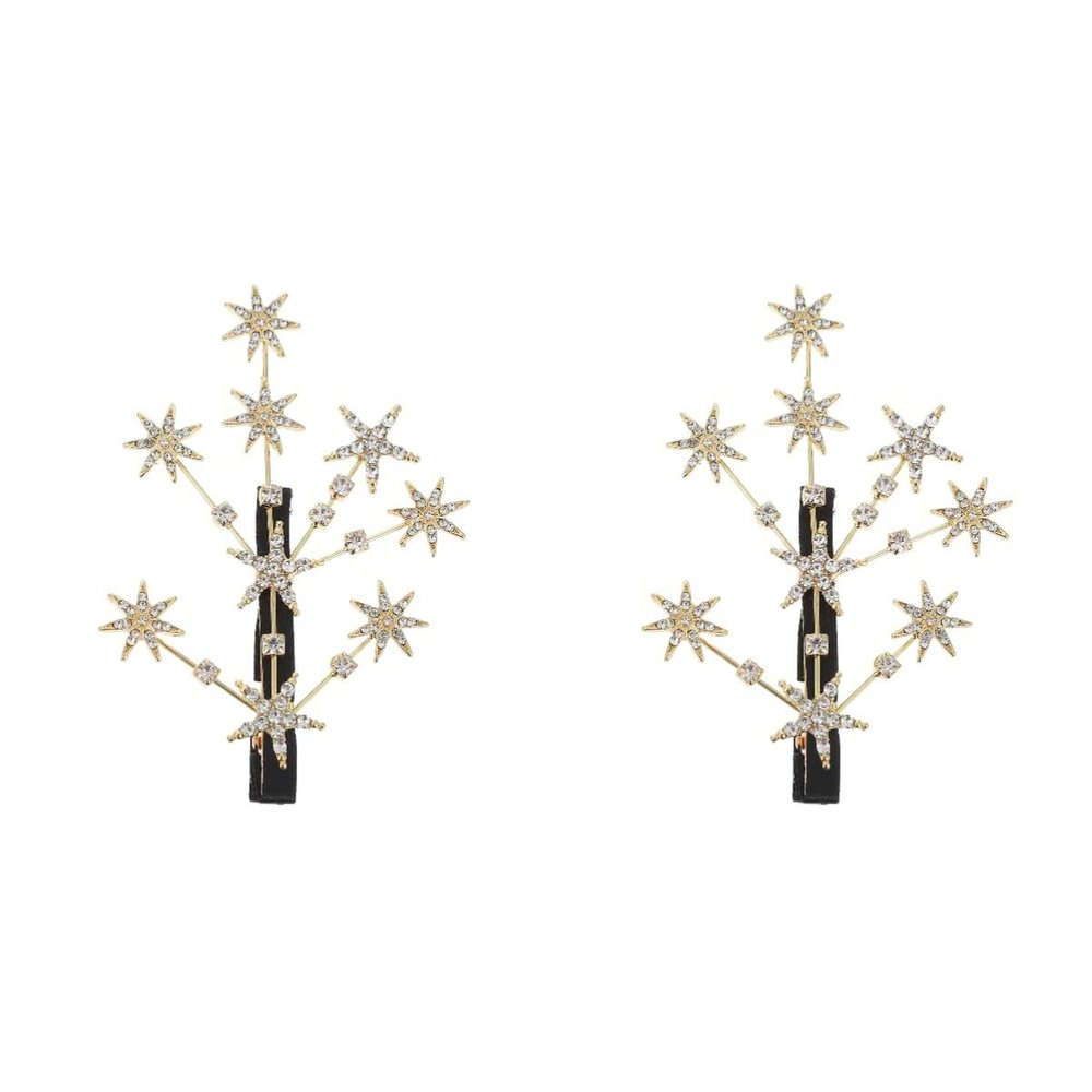 2pcs Decoartive for Glittering Hair Women Golden Styling Bridal Children Valentine Wedding Rhinestones Xmas Gold Hairpins Gypsophila Glitter and Accessory Star