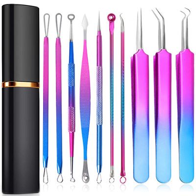 Pimple Popper Tool Kit - 10Pcs Blackhead Remover Comedone Extractor Tool Kit with Metal Case for Quick and Easy Removal of Pimples, Blackheads, Zit Removing, Forehead, Facial and Nose (Multicolor)