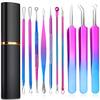 Pimple Popper Tool Kit - 10Pcs Blackhead Remover Comedone Extractor Tool Kit with Metal Case for Quick and Easy Removal of Pimples, Blackheads, Zit Removing, Forehead, Facial and Nose (Multicolor) view 1
