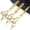 6 inch professional hairdressing scissors barber store haircutting scissors with flat teeth scissors threaded style (Gold 3PC) view 1