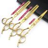 6 inch professional hairdressing scissors barber store haircutting scissors with flat teeth scissors threaded style (Gold 3PC) view 2