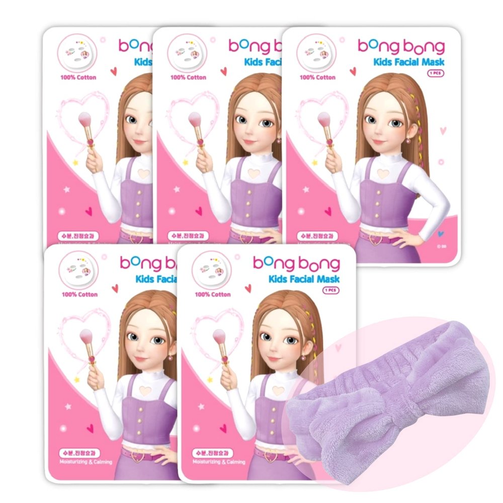 bong bong friends BB Kids Face Masks Spa 5-Pack With Spa Headband | Kids Facial Masks for Girls With 100% Cotton Sheets | Princess Facial Mask for Kids Spa Party Birthday Sleepover