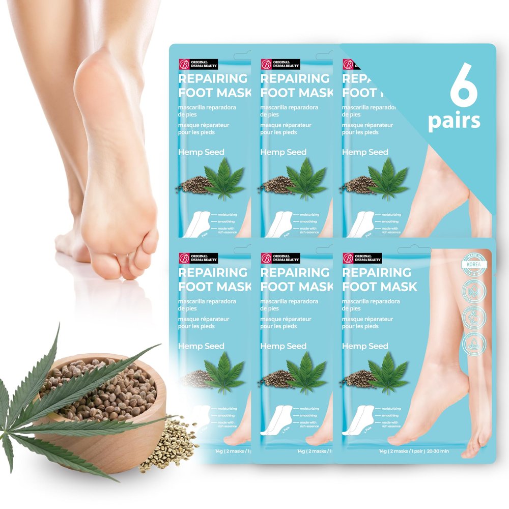 Innerest Original Derma Beauty Foot Mask 6 Pairs Repairing Hemp Seed Foot Masks Body Exfoliator Moisturizing Foot Mask Callus Remover Foot Bath Pedicure Supplies for Beauty & Personal Care