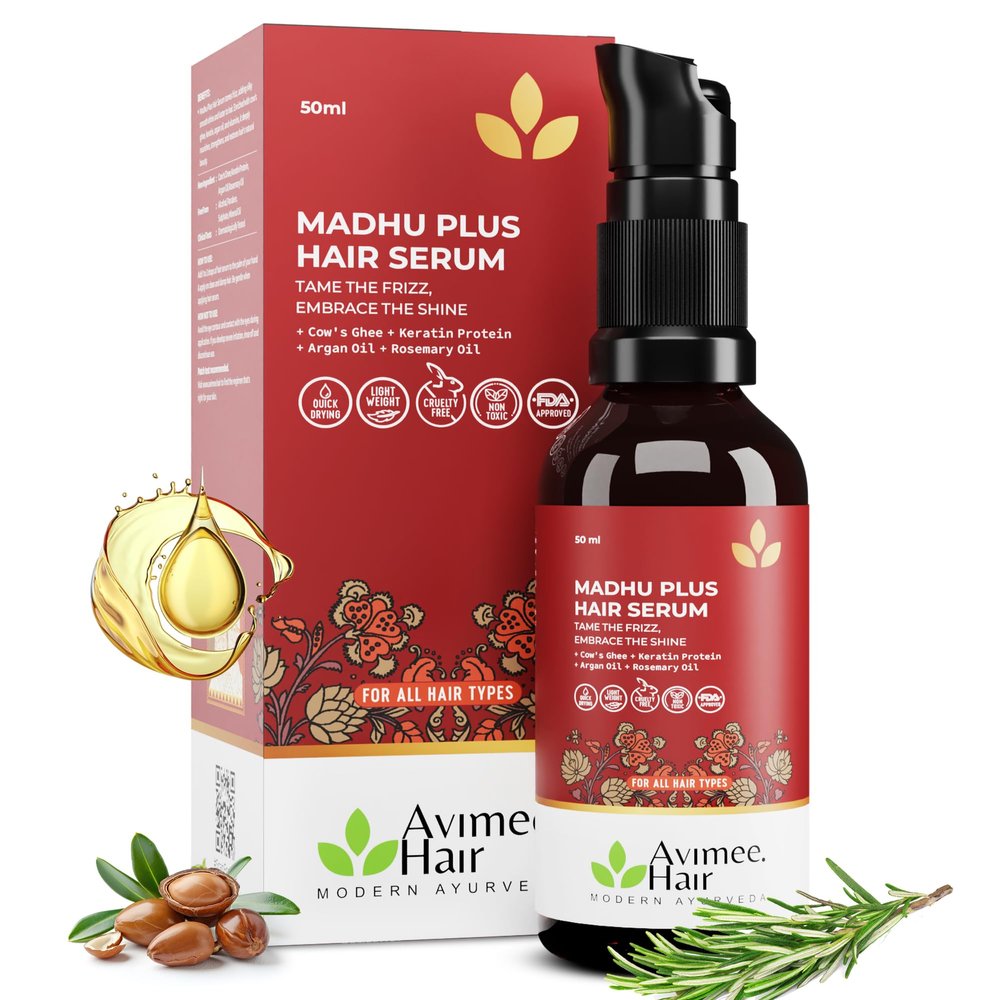 AVIMEE HERBAL Madhu Plus Hair Serum | Frizz Free Nourishing Elixir, Shiny and Silky Smooth Hair,With Keratin Protein & Argan Oil | 50 ml