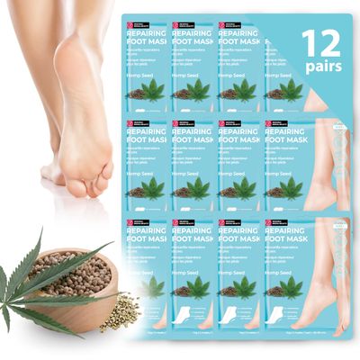 Innerest Original Derma Beauty Foot Mask 12 Pairs Repairing Hemp Seed Moisturizing Foot Mask Set Body Exfoliator Callus Remover Foot Masks Foot Bath Pedicure Supplies for Beauty & Personal Care