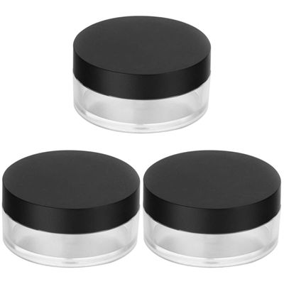 Beaupretty 3pcs Puff Container with Mirror Portable Makeup Case for Loose Beads and Art Supplies Double Design Elastic Mesh Black Lids
