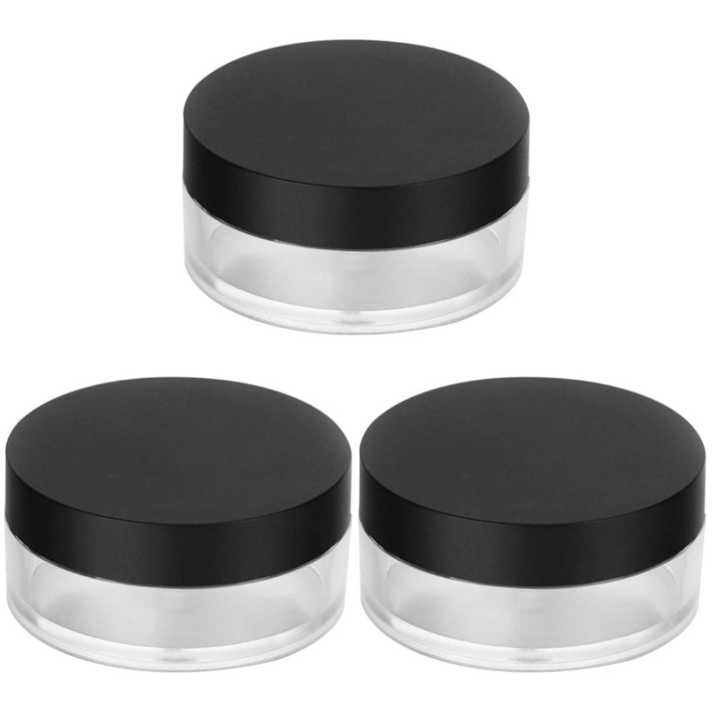 Beaupretty 3pcs Puff Container with Mirror Portable Makeup Case for Loose Beads and Art Supplies Double Design Elastic Mesh Black Lids