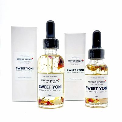 Amour Propre Sweet Yoni - Sacred Feminine Oil | 1oz | Eliminates Odor, Restores PH Balance, Heals and soothes, Organic, Herbal Yoni Blend Made with Lavender, Rose & Chamomile Oils