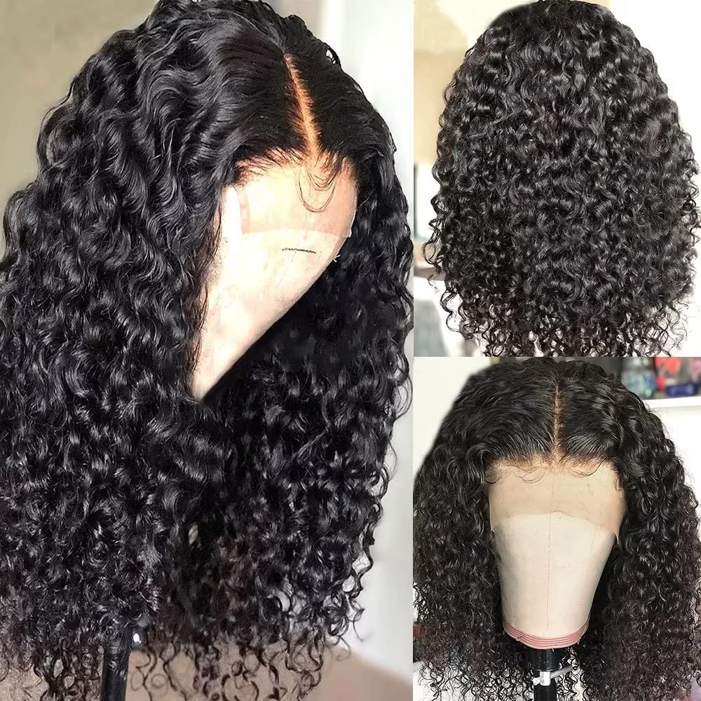 Imeya 13x6 HD Transparent Lace Mongolian Kinky Curly Lace Front Wig Natural Curly Pre Plucked Glueless Jerry Curly Wave Lace Frontal Wigs Human Hair Wet and Wavy Front Lace wig(150% Density,18inch)