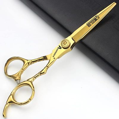 6 inch professional hairdressing scissors barber store haircutting scissors with flat teeth scissors threaded style (Gold Flat)