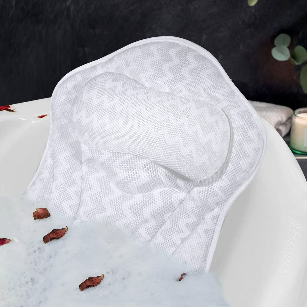 Bath Pillow, Tub Pillow for Bathtub with Strong Non-Slip Suction Cups and Comfortabl 3D AirMesh Bath Pillow for Women &Man