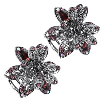 2pcs Nonslip Flower Non Woman Hair Travel Claw Holder Large Accessory Barrette Claws, Accessories Jaw Clips Head Crystal Decors Catch Metal Alloy Claws Clamps Claw, Mini