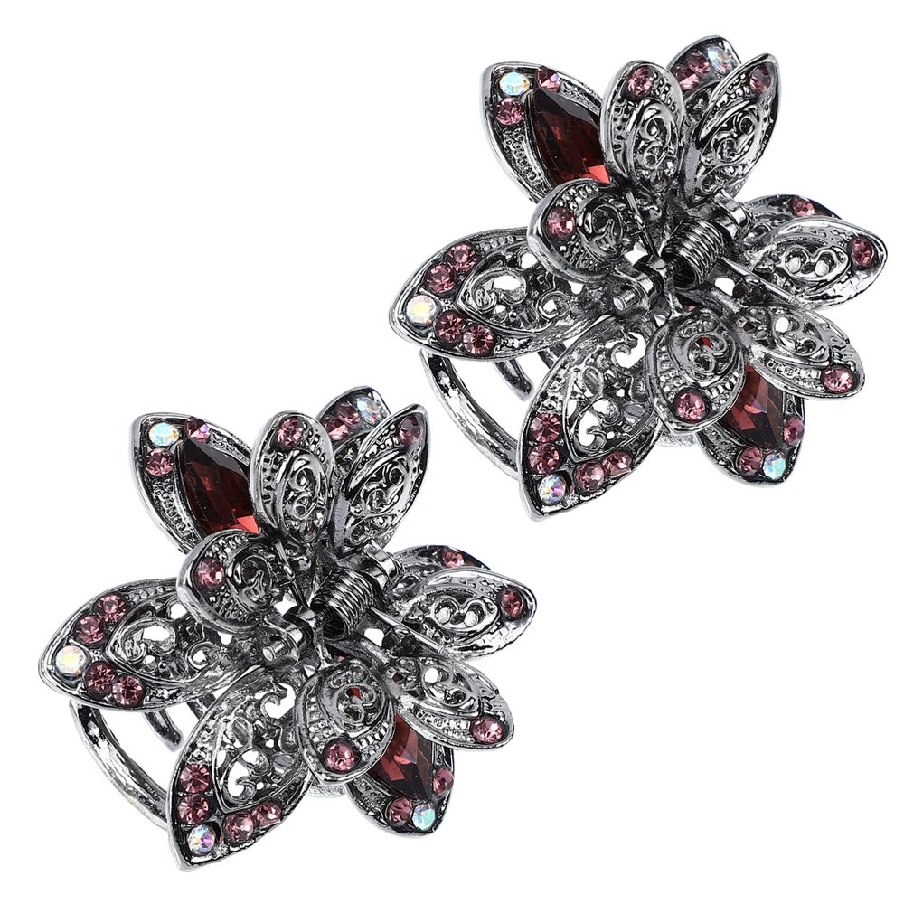 2pcs Nonslip Flower Non Woman Hair Travel Claw Holder Large Accessory Barrette Claws, Accessories Jaw Clips Head Crystal Decors Catch Metal Alloy Claws Clamps Claw, Mini