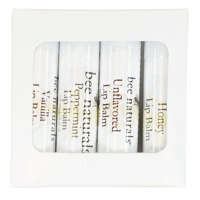 Bee Naturals Lip Balm -Variety Pack of 4- Beeswax, Cocoa Butter & Vitamin E Moisturizer for Dry, Chapped Lips Soothe, Heal, and Protect