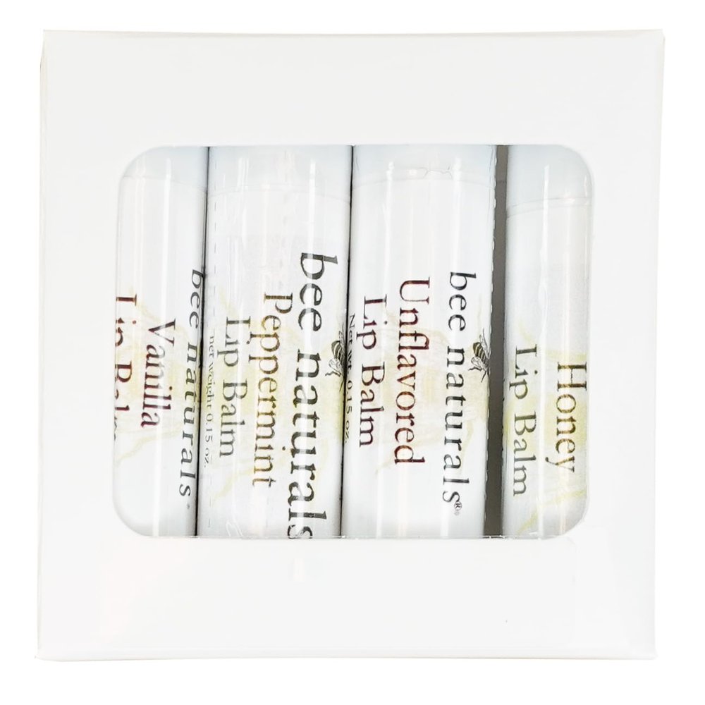 Bee Naturals Lip Balm -Variety Pack of 4- Beeswax, Cocoa Butter & Vitamin E Moisturizer for Dry, Chapped Lips Soothe, Heal, and Protect