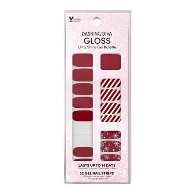 Dashing Diva Gloss Holiday Nail Strips - Peppermint Marvel | UV Free, Chip Resistant, Long Lasting Gel Nail Stickers | 32 Wraps, 1 Prep Pad, 1 Nail File