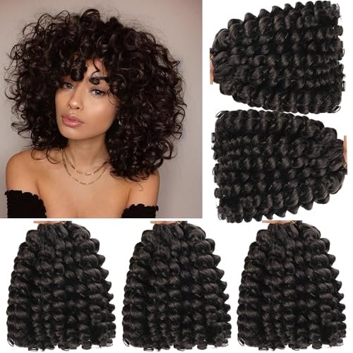 100 Strands 2X Ringlet Wand Curl Jamaican Bounce 8 inch Dark Brown Synthetic Crochet Hair Extensions Crochet Braiding Hair (8Inch (Pack of 5), 4#)