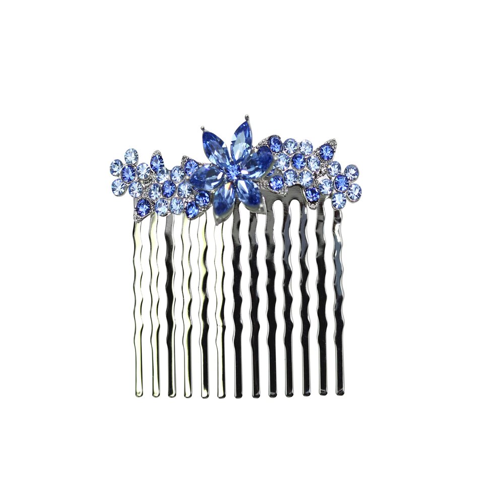 Faship Gorgeous Blue Rhinestone Crystal Floral Small Hair Comb