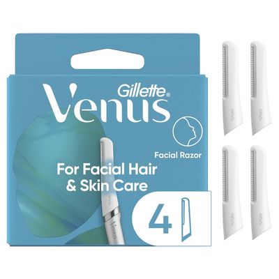 Gillette Venus Facial Razor Refills, Dermaplaning Exfoliating Replacement Blades, 4-Count