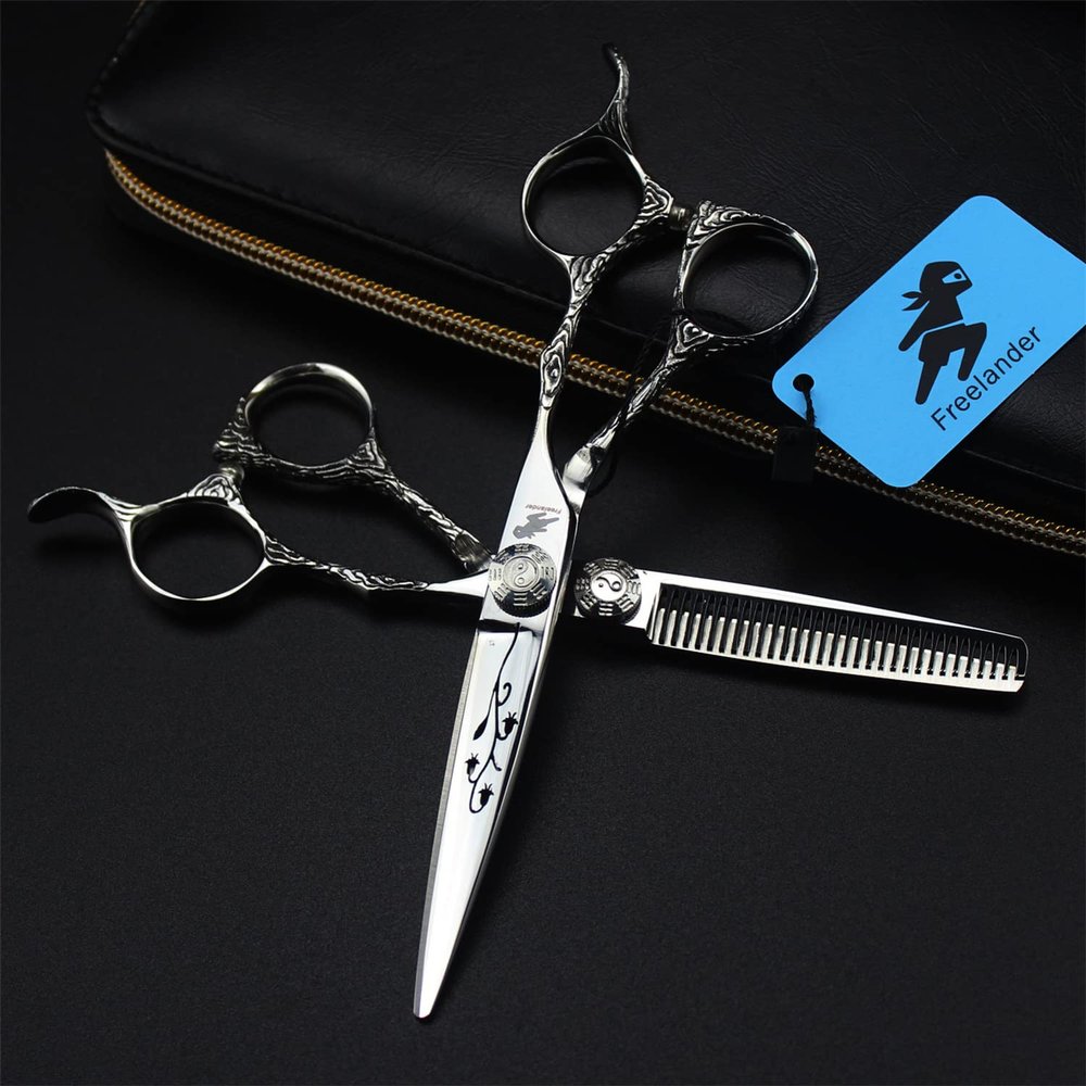 6.0 Inch Hairdressing Scissors Set, Hair Cutting Scissors Shears Kit, Knife Head Flower Pattern, 440C Japanese Stainless Steel, for Men Women Kids Home Salon Barber Tools Kit