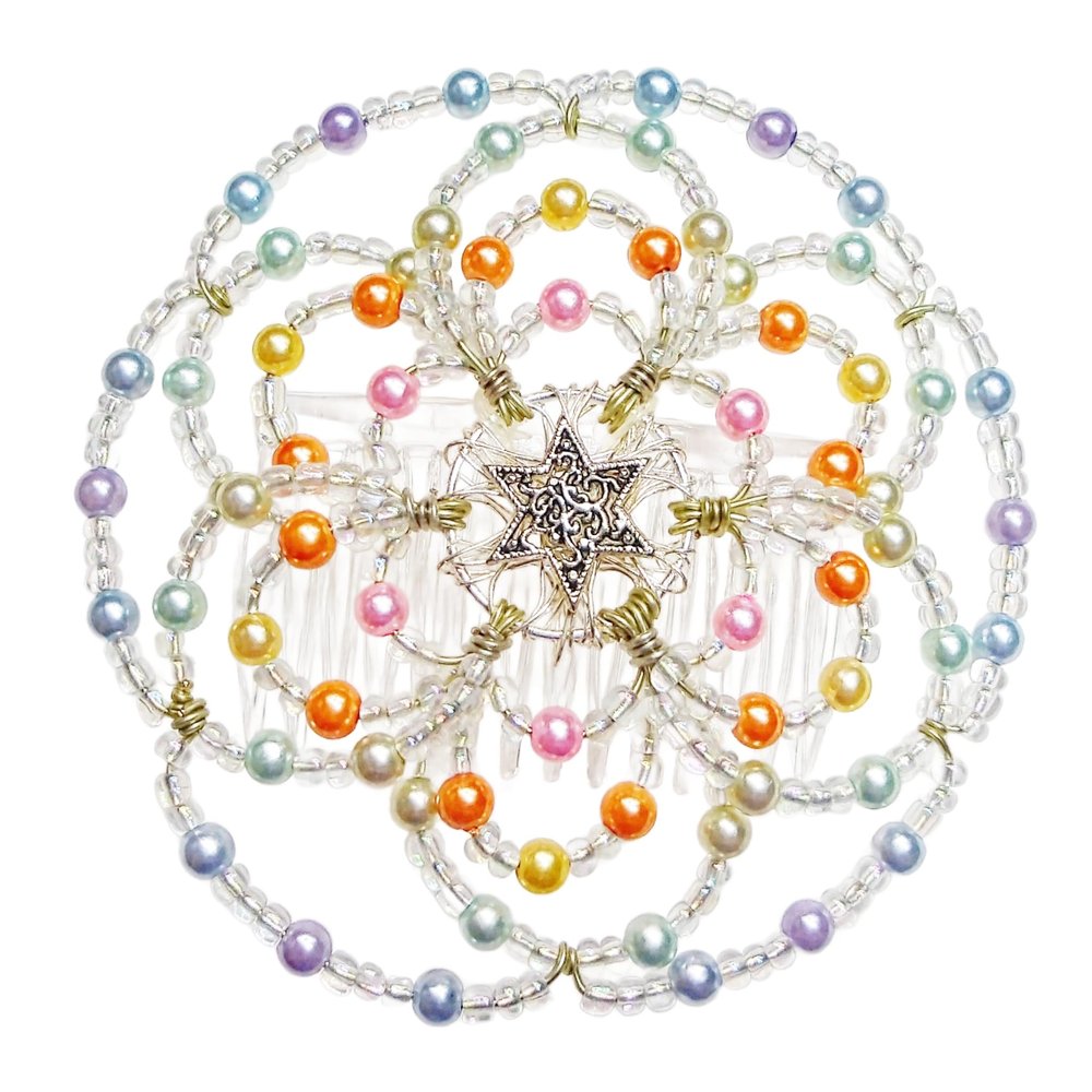 Beaded Kippah for Women - Pearlescent Rainbow