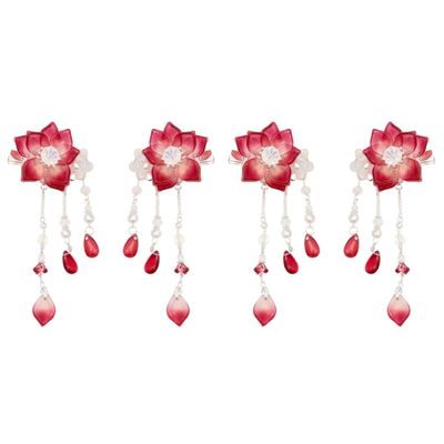 2pairs Chinese Hair Clips Hanfu Flower Tassel Hair Pins Girl Headdress Accessories Kimono Han Ornament Pins for Kids Girls