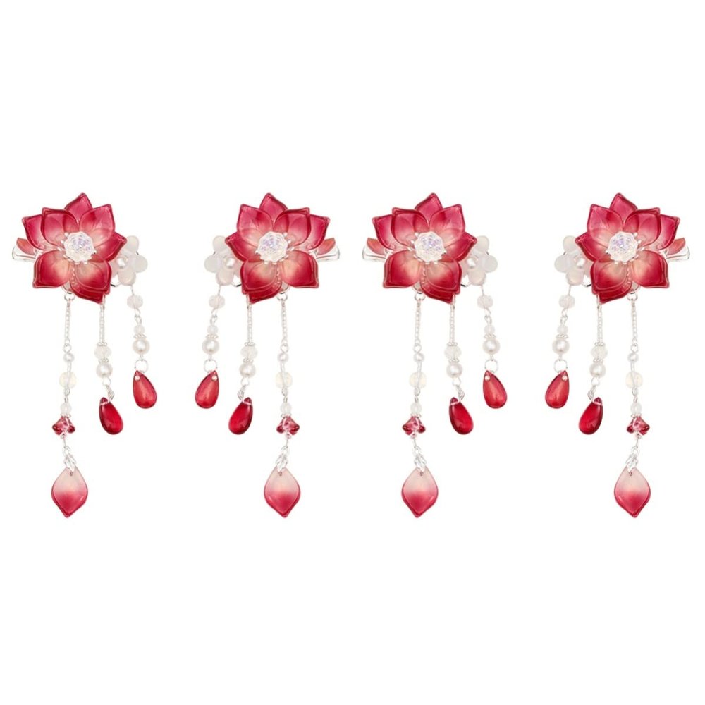 2pairs Chinese Hair Clips Hanfu Flower Tassel Hair Pins Girl Headdress Accessories Kimono Han Ornament Pins for Kids Girls