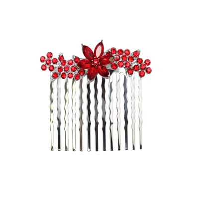 Faship Gorgeous Red Rhinestone Crystal Floral Small Hair Comb