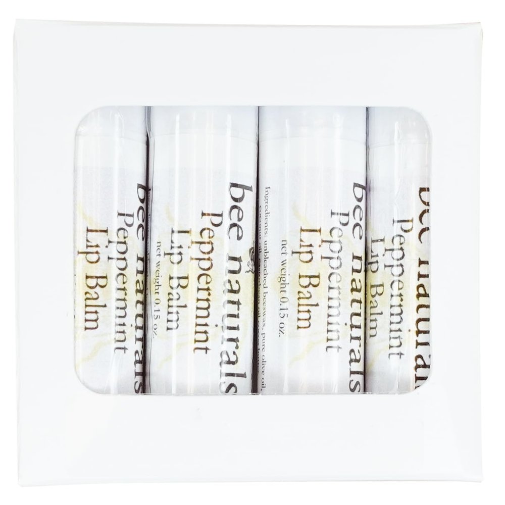 Bee Naturals Peppermint Lip Balm - Beeswax, Cocoa Butter & Vitamin E Moisturizer for Dry, Chapped Lips Soothe, Heal, and Protect