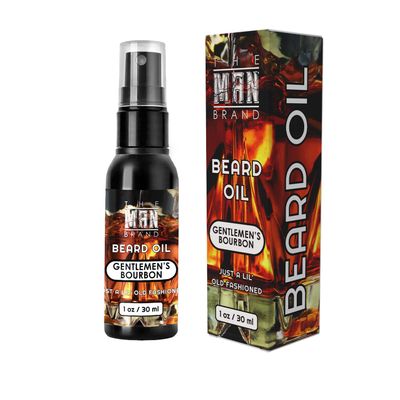 The Man Brand Beard Oil for Moisturizing, Grooming Beard and Skin - Natural Vitamin E Beard Care Oil for Eliminating Beard ruff, Patchy Beards, and Dry Skin (Gentlemens Bourbon - 1 Oz/30ml)