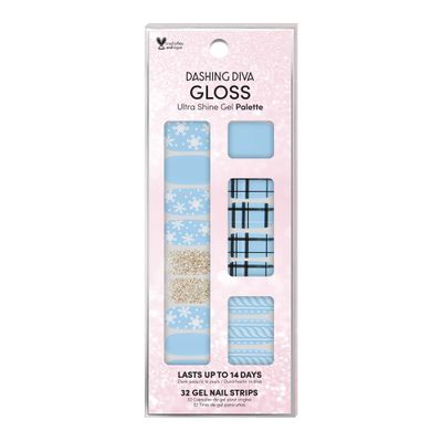 Dashing Diva Gloss Holiday Nail Strips - Snowball Fight | UV Free, Chip Resistant, Long Lasting Gel Nail Stickers | Contains 32 Nail Wraps, 1 Prep Pad, 1 Nail File
