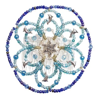 Beaded Kippah for Women - Tiny Dolphins in the Deep Blue Sea