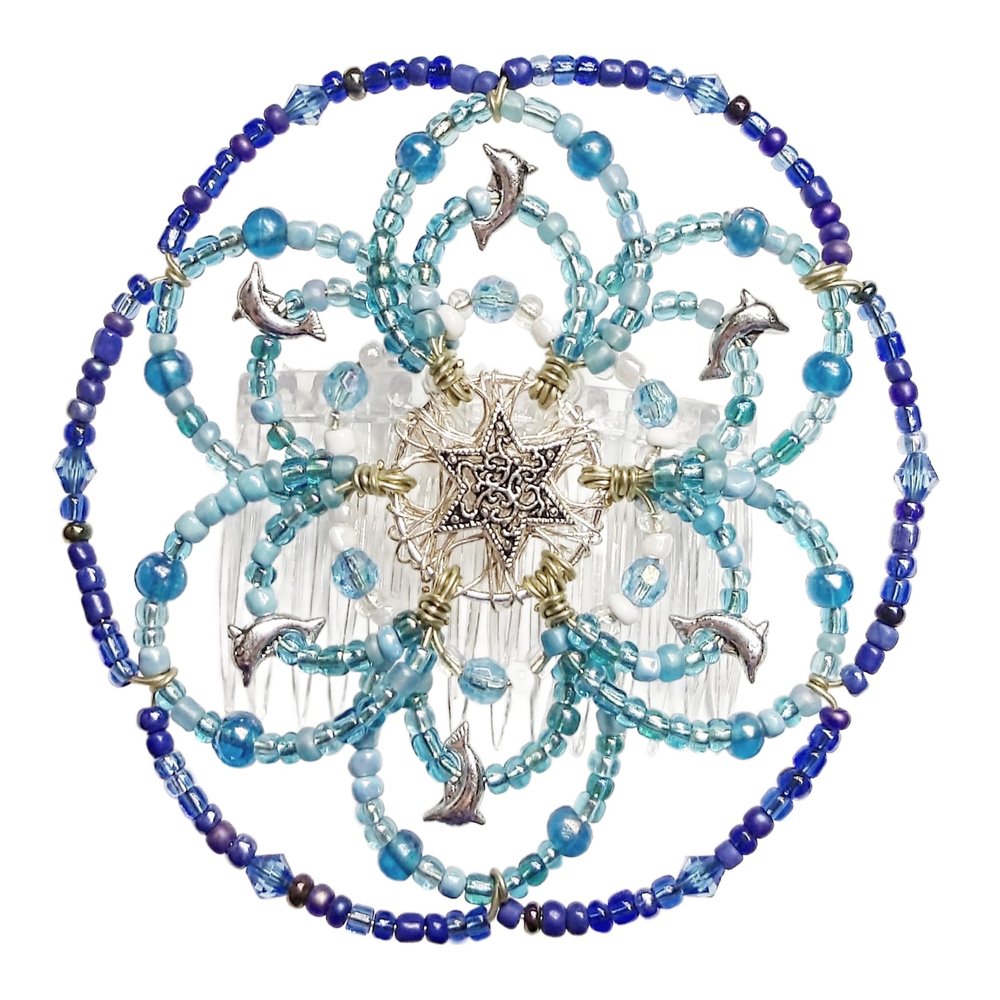 Beaded Kippah for Women - Tiny Dolphins in the Deep Blue Sea
