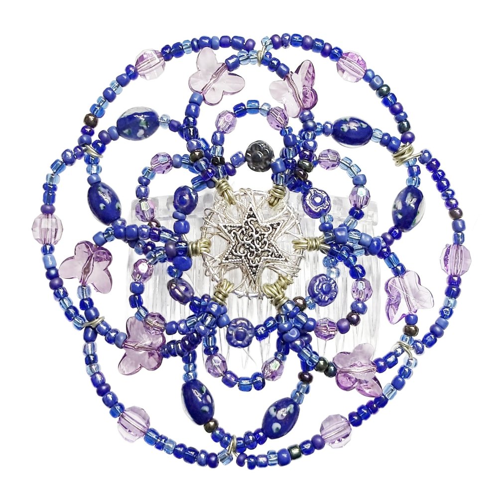 Beaded Kippah for Women - Indigo