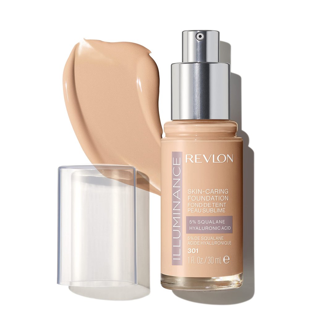 Revlon Illuminance Skin-Caring Liquid Foundation, Hyaluronic Acid, Hydrating and Nourishing Formula with Medium Coverage, 301 Cool Beige, 1 fl oz