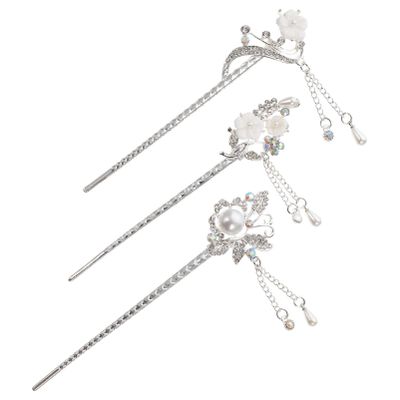 LALAFINA 3pcs Vintage Tassel Hair Chopsticks Retro Floral Hair Forks for Elegant Updos for Weddings Cosplay and Daily Wear Chinese Style Accessories