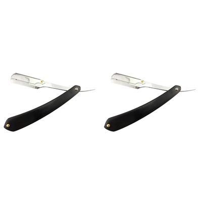 FRCOLOR 2pcs Black Wooden Handle Straight for Men Vintage Barber Shaving Tool Manual for Safe and Precise Grooming for Beard and Hair Styling Barber Shops and Salons