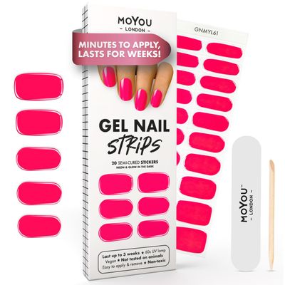MOYOU LONDON Semi Cured Gel Nail Strips - 20 Pcs. Waterproof Gel Nail Wraps, Cures in Sunlight or UV/LED Lamp, Lasts Up to 2+ Weeks, Stretchable, Easy to Apply & Remove, Vegan & Cruelty-Free