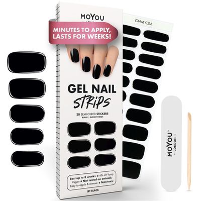 MOYOU LONDON Semi Cured Gel Nail Strips - 20 Pcs. Waterproof Gel Nail Wraps, Cures in Sunlight or UV/LED Lamp, Lasts Up to 2+ Weeks, Stretchable, Easy to Apply & Remove, Vegan & Cruelty-Free