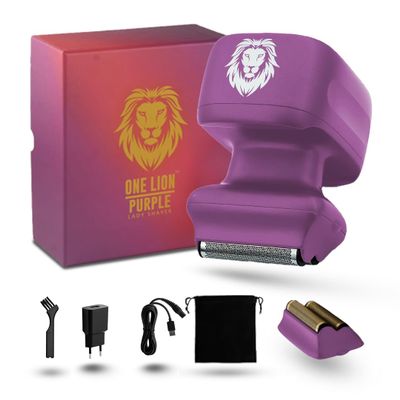 Skull Shaver One Lion Purple PRO Shaver for Women - Flawless Hair Removal - Stepped Twin Foil Blades - Wet or Dry Shaving - Rechargeable - Cordless