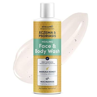 AD RescueWear Healing Face & Body Wash - 16 Fl Oz Aloe Vera - Eczema & Psoriasis Body Wash - Colloidal Oatmeal Hydration - Niacinamide & Manuka Honey Cleanser