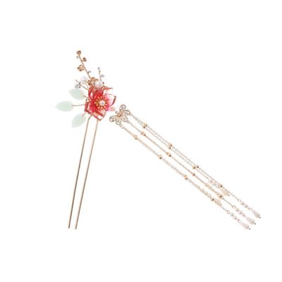 KALLORY Side Shake Hair Accessories Chinese Flower Pearl Hair Chopstick Girls Hair Sticks Hair Slide Hairpins Metal Hair Clip Retro Hairpin Chinese Pearl Flower Hair Chopstick