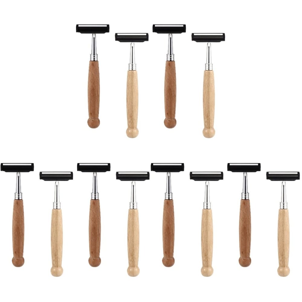 minkissy 12pcs Bamboo Handle Manual Shaving Razors Stainless Steel Blades Smooth Irritation Shave Ergonomic Grip Design for Men Grooming